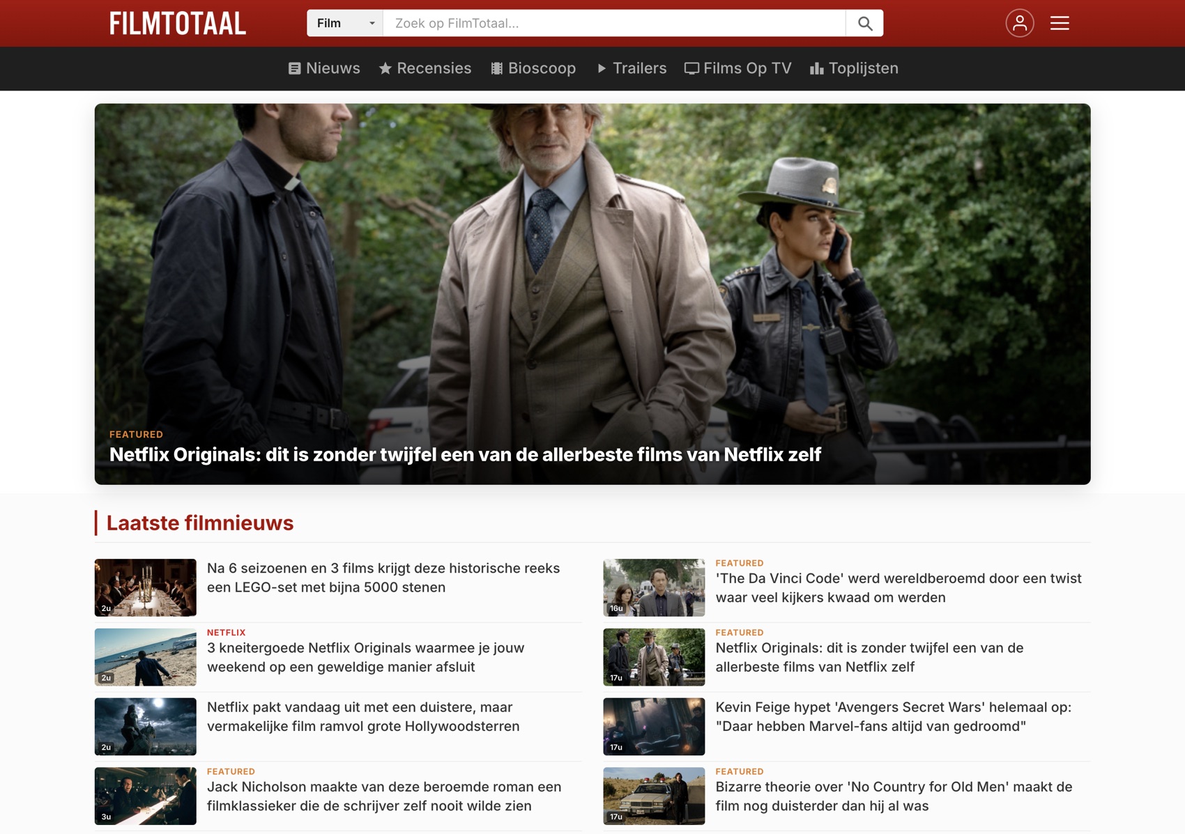 De homepage van FilmTotaal op desktop