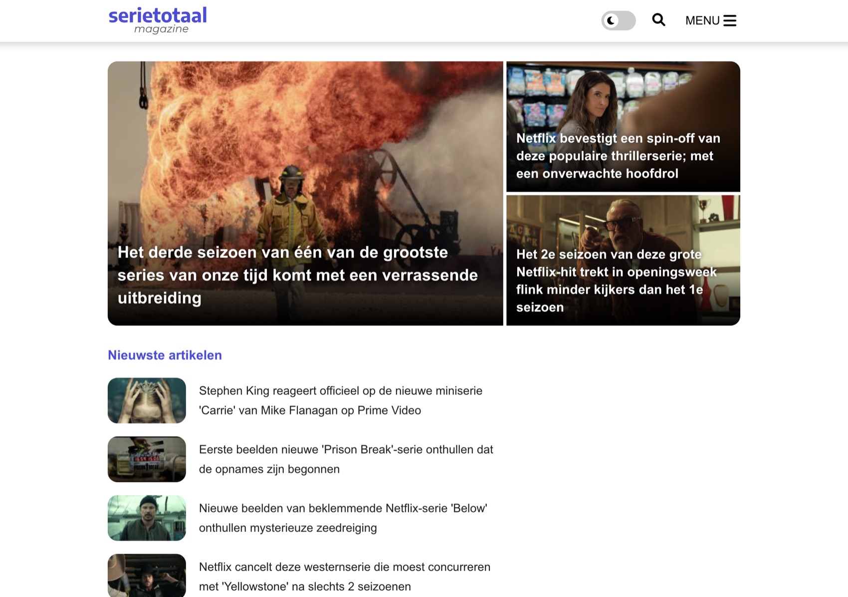 De homepage van SerieTotaal op desktop